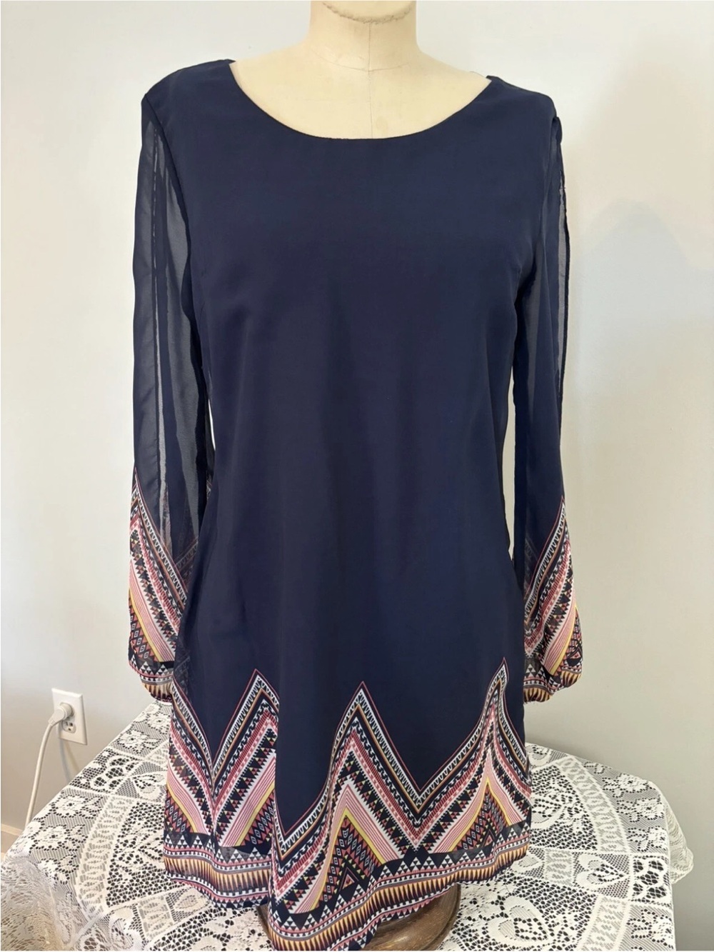 Jolt Navy Long-Sleeve Tunic Dress